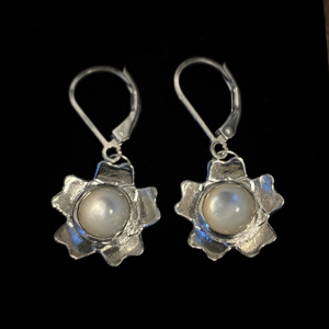 Birthday Candle Flower Lever Back Earrings With Moonstone