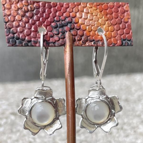 Birthday Candle Flower Lever Back Earrings With Moonstone